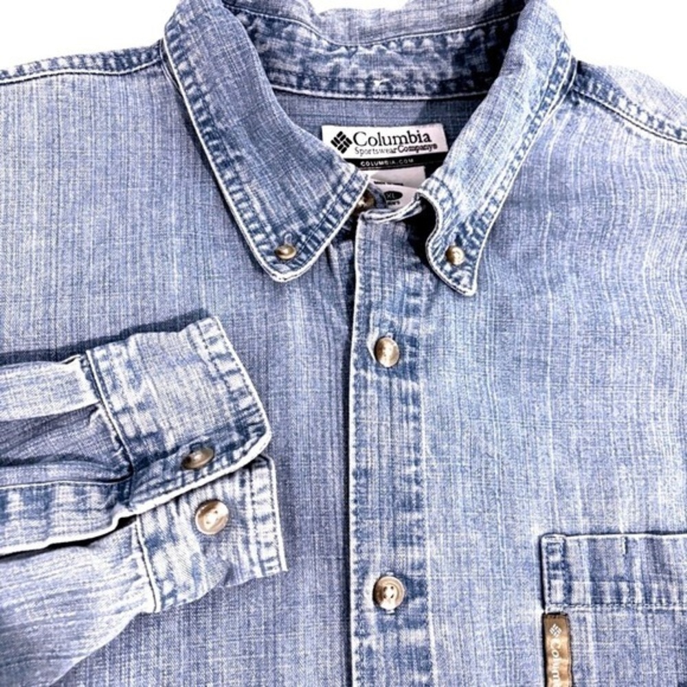 Columbia Denim Button Down Shirt Mens XL Blue Long Sleeve Cotton AM7989